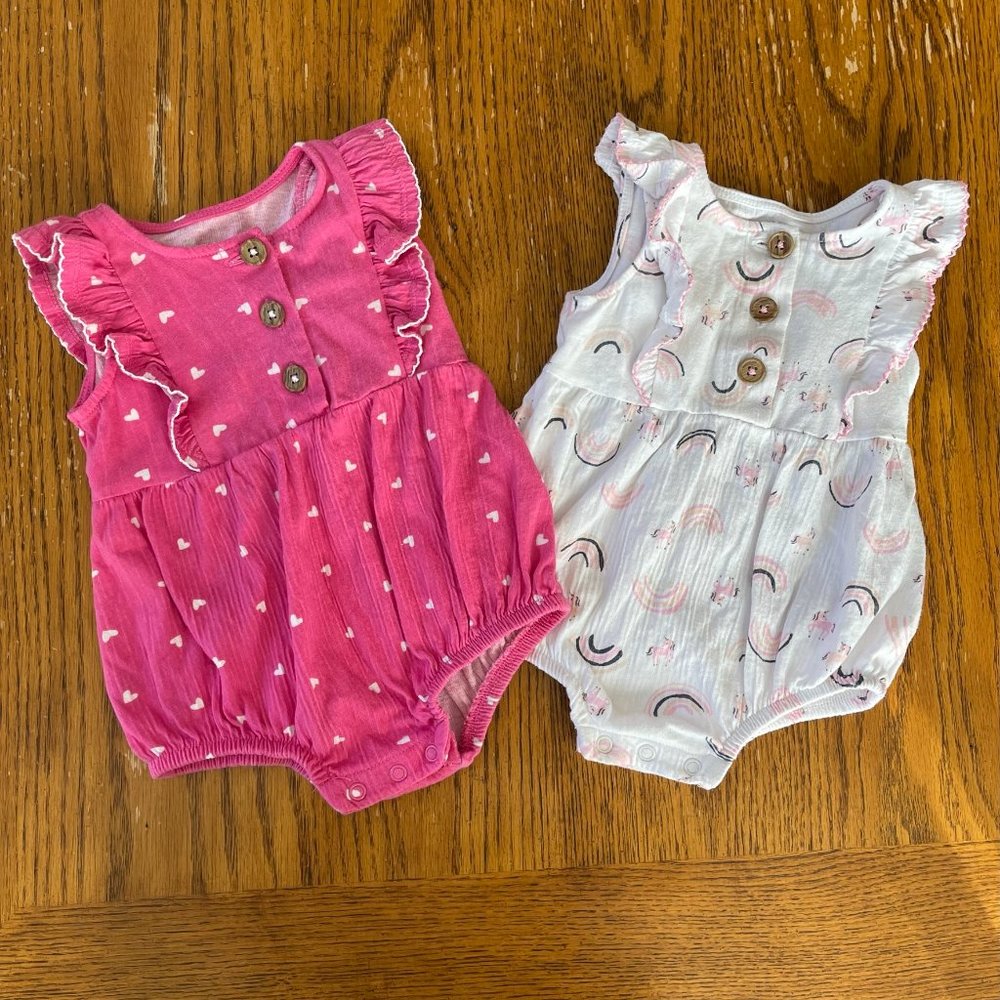 Wonder Nation Baby Girl Romper Set Short Ruffle Sleeve 3-6 Months